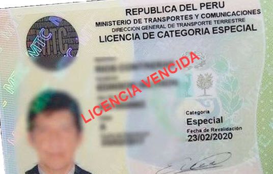 Brevete Licencia vencida Peru